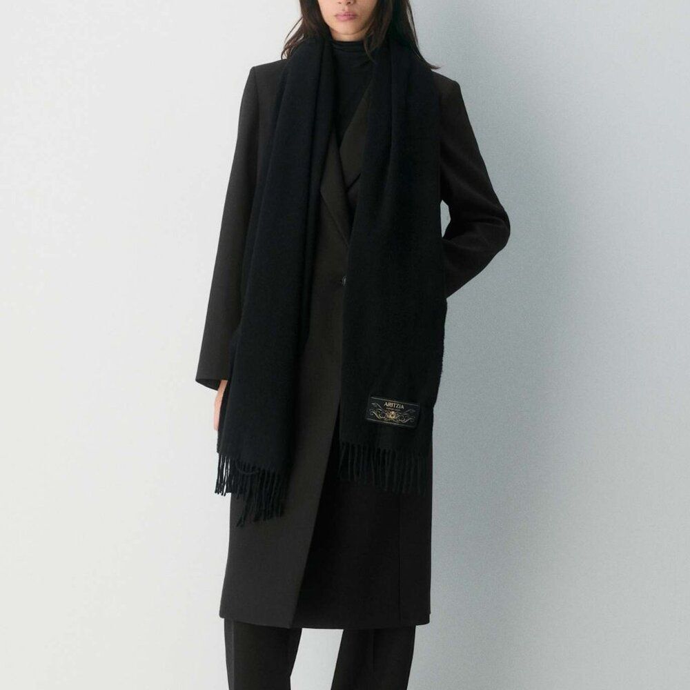 Aritzia Black 100% Cashmere Fringe Large Scarf NWT